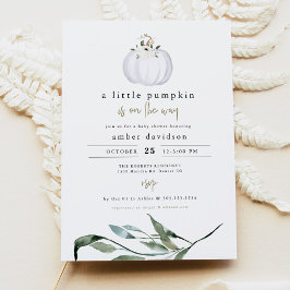 TERA Fall Greenery White Pumpkin Baby Shower Inbjudningar