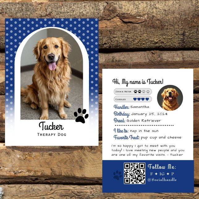 Terapi Hund Trading Card Blå QR-kod Visitkort (Skapare uppladdad)
