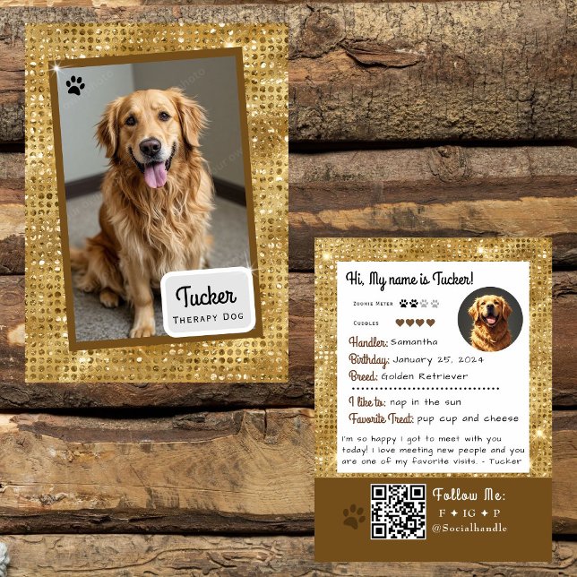 Terapi Hund Trading Card Guld Glitter Visitkort (Skapare uppladdad)