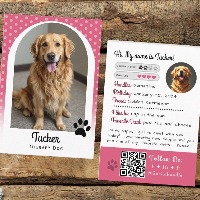 Terapihund Trading Card Rosa QR-kod Visitkort (Skapare uppladdad)