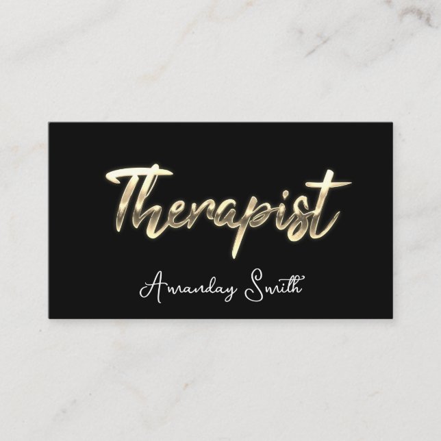 Terapist Golden ScriptQR Code Logotyp Black White Visitkort (Framsida)