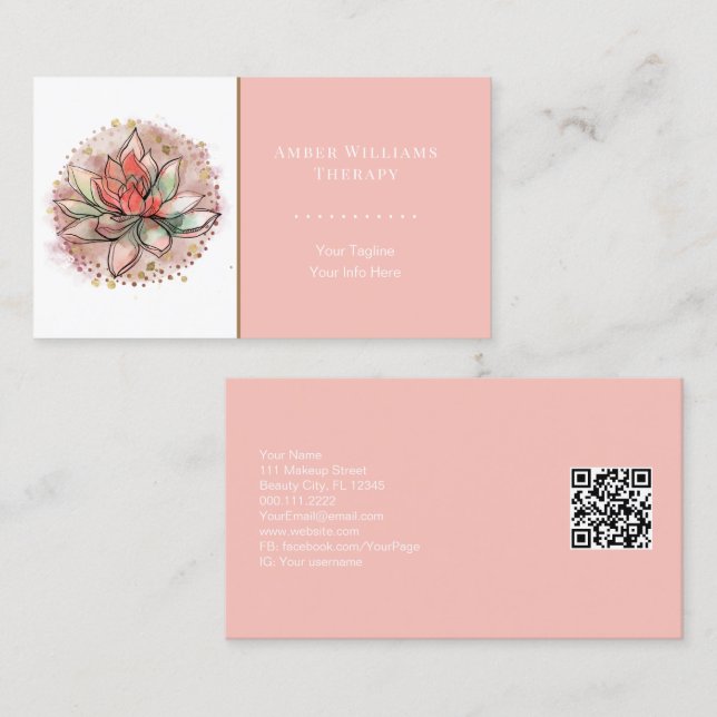 Terapist Spa Succulent Yoga Healing QR Code Visitkort (Fram/baksida)