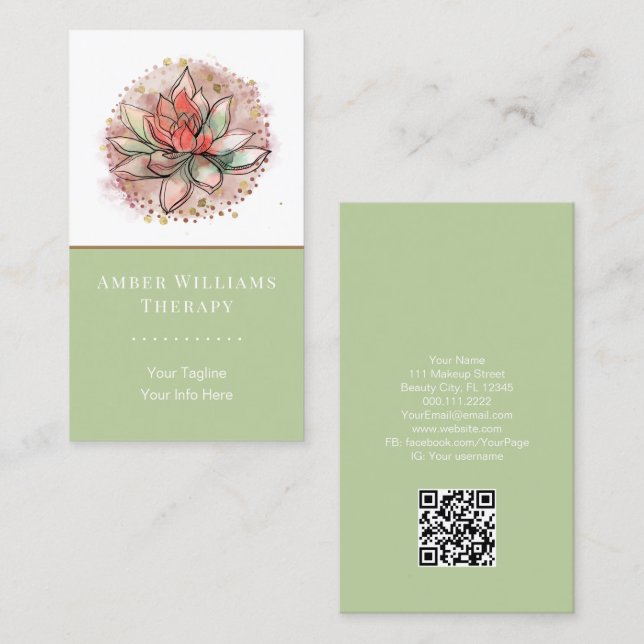 Terapist Spa Succulent Yoga Healing QR Code Visitkort (Fram/baksida)