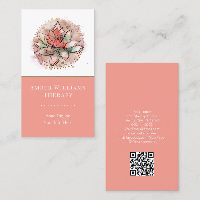 Terapist Spa Succulent Yoga Healing QR Code Visitkort (Fram/baksida)