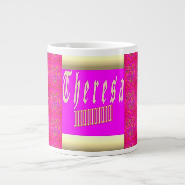 Teresa-design chockerande rosa och guld kaffe mugg jumbo mugg (Framsidan)