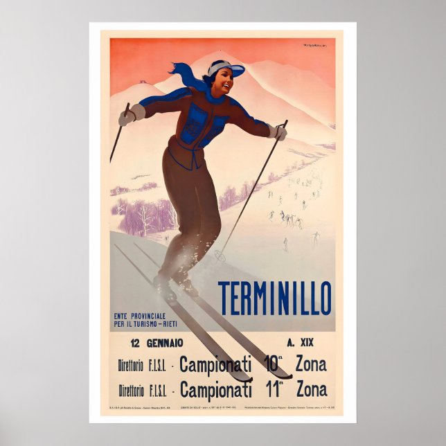 Terminillo Italien Berg Snö Vinter Skidåkare Poster (Framsidan)