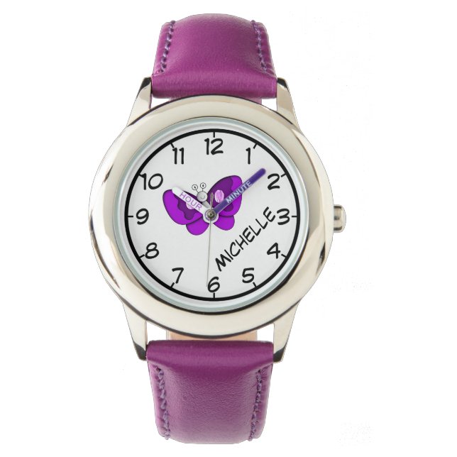 Termosaik, Lila Butterfly Ribbon & Namn Armbandsur (Framsida)