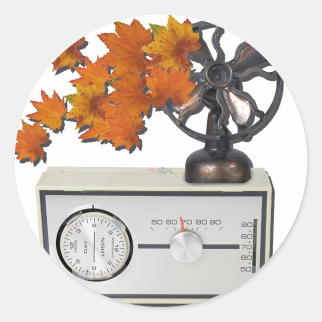 TermostatVärmareFanLeaves052215 Runt Klistermärke (Framsida)