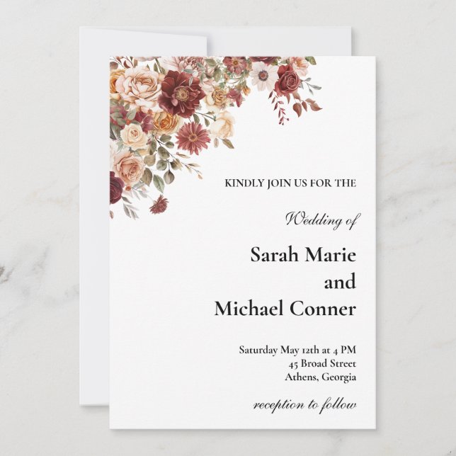 Terra Cotta and Green Floral Wedding Invitation Inbjudningar (Framsida)