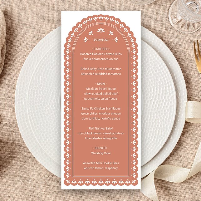 Terra Cotta Arch Autumn Bröllop Menu Meny (Terra Cotta Arch Autumn Wedding Menu by Fiesta Valley Print )