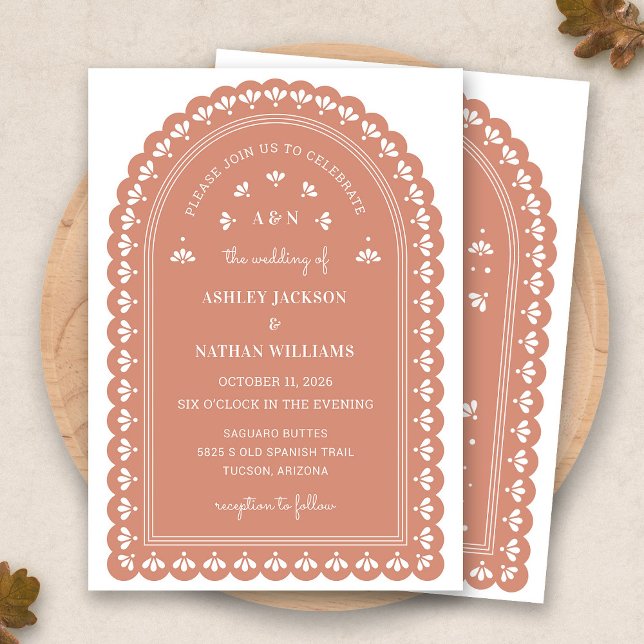 Terra Cotta Arch höstbröllop - inbjudan (Terra Cotta Arch Autumn Wedding Invitation by Fiesta Valley Print)