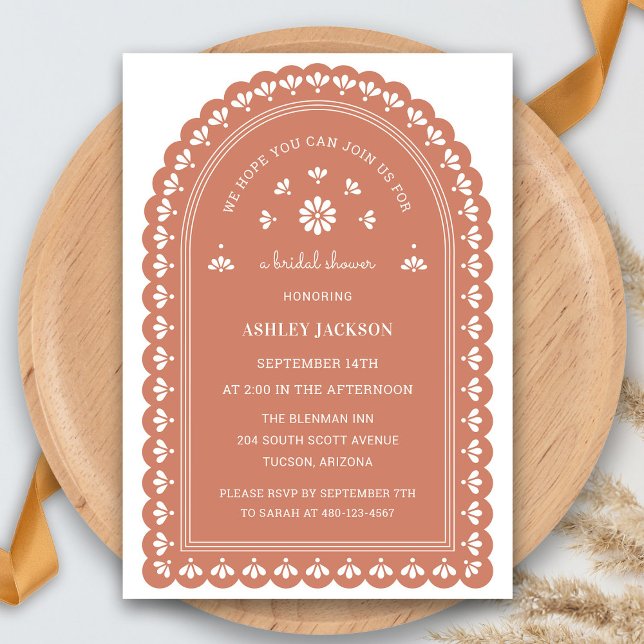 Terra Cotta Arch Inbjudningskort för möhippan (Terra Cotta Arch Bridal Shower Invitation by Fiesta Valley Print)