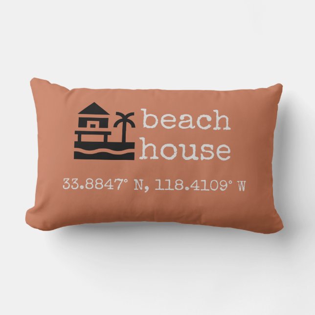 Terra Cotta Beach House GPS Coordinates Gift Lumbarkudde (Framsida)