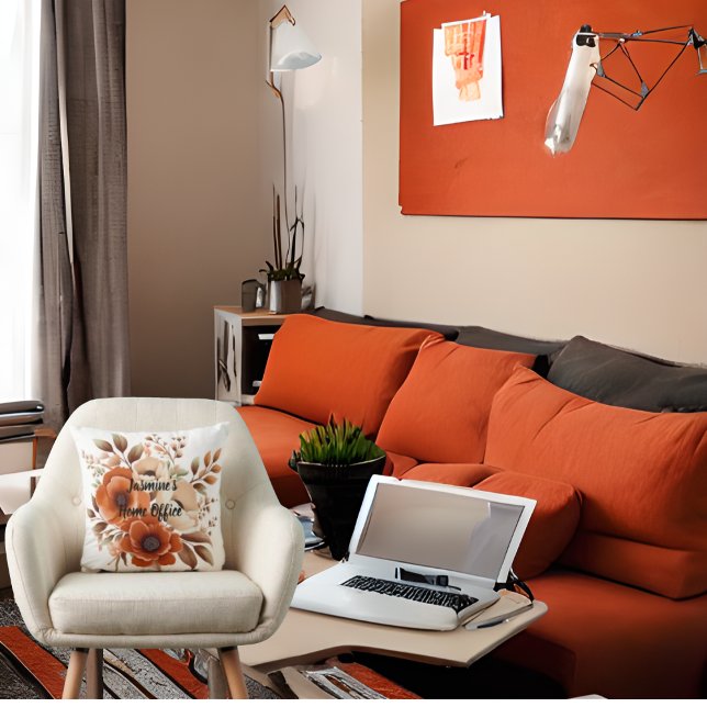 Terra Cotta, Beige, Brown Blommigt Home Office Quo Kudde (Home Office Throw Pillow
Personalized)