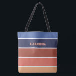 Terra Cotta & Blue Stripes Personalized Tygkasse<br><div class="desc">Personalize this colorful bag in Terra Cotta shades with blues. Colorblock style with personalized tote bag. Perfect as a gift for her for shopping,  beach,  or daily bag.</div>