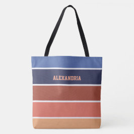 Terra Cotta & Blue Stripes Personalized Tygkasse