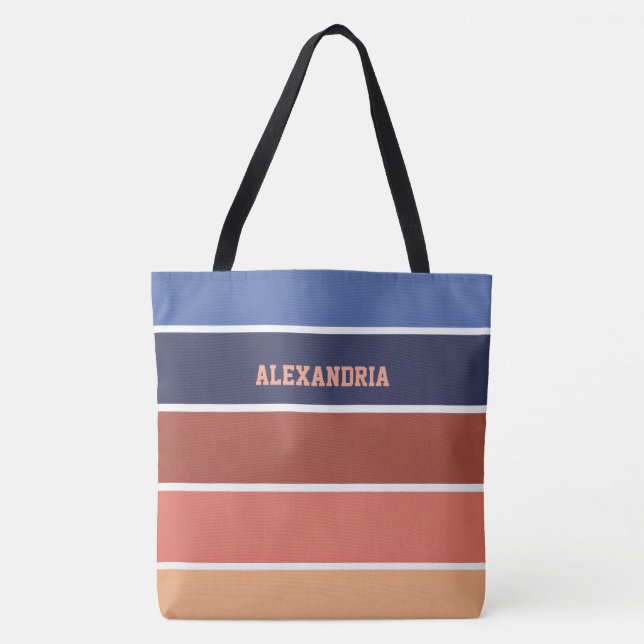 Terra Cotta & Blue Stripes Personalized Tygkasse (Framsida)