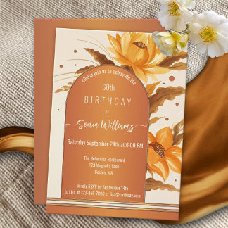 Terra Cotta Bohemian Watercolor Blommigt Birthday Inbjudningar