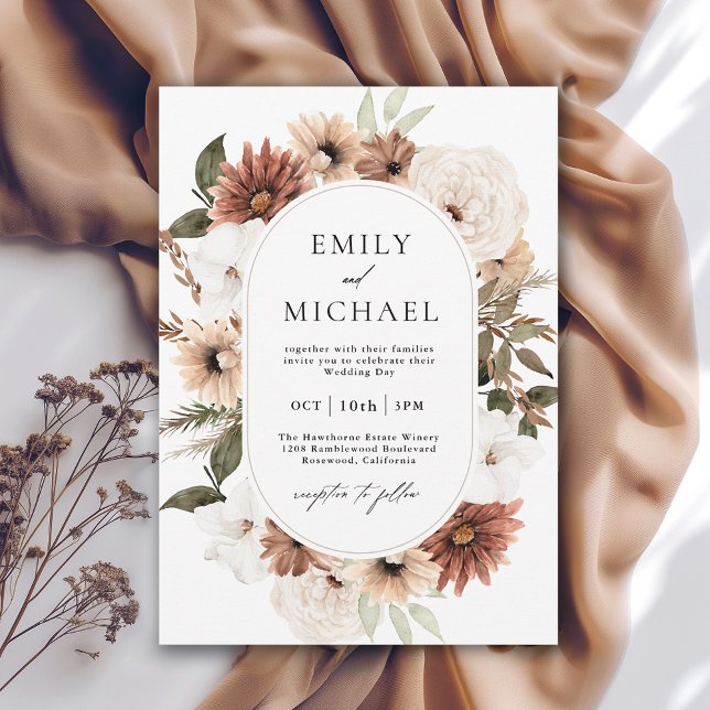 Terra Cotta Boho Blommigt Fall Wedding Inbjudningar (Available in both printed and instant download digital formats.)