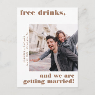 Terra Cotta Funny Free Drinks Photo Save Date Vykort