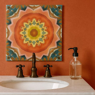 Terra Cotta Geometric Abstract Design Tile Kakelplatta