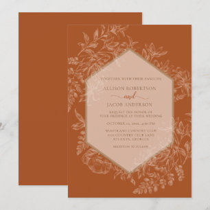 Terra Cotta Geometric Blommigt Bröllop Inbjudningar