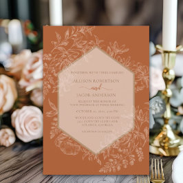 Terra Cotta Geometric Blommigt Tapestry Bröllop Inbjudningar