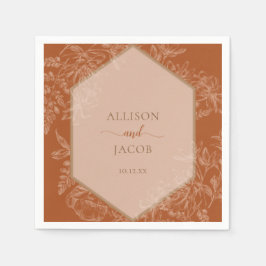 Terra Cotta Geometric Blommigt Tapestry Bröllop Pappersservett