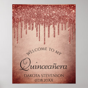Terra Cotta Glitter Drip Trendig Icing Sweet 16 Poster