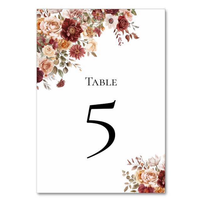 Terra Cotta Green Floral Number Card Bordsnummer (Framsidan)