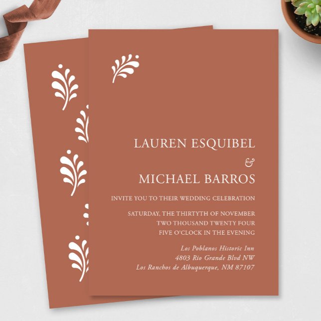 Terra Cotta Mexican bröllopsinbjudan Inbjudningar (Terra Cotta Mexican Wedding Invitation by Fiesta Valley Print)