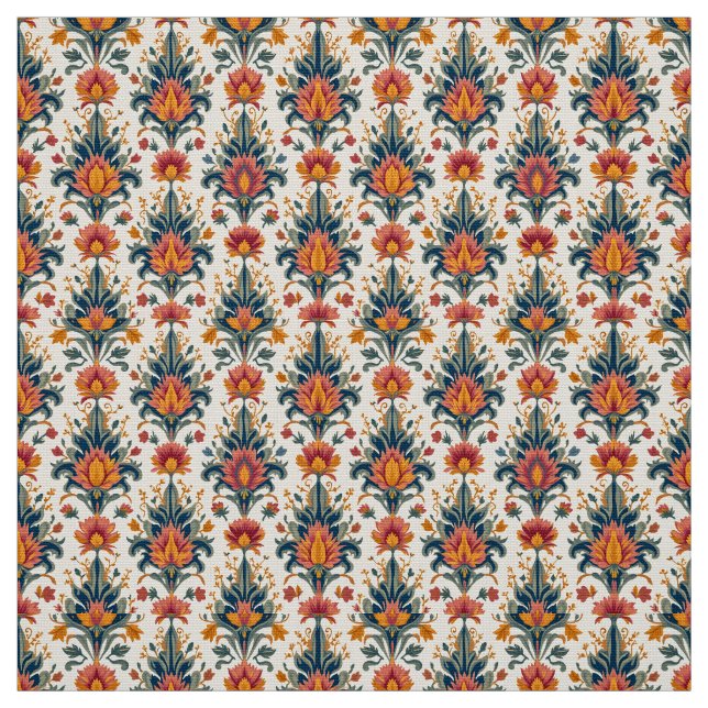 Terra Cotta och Grönt Vintage Damask Tyg (Provkarta)