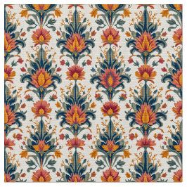 Terra Cotta och Grönt Vintage Damask Tyg