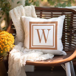 Terra Cotta och White Classic Square Monogram Kudde