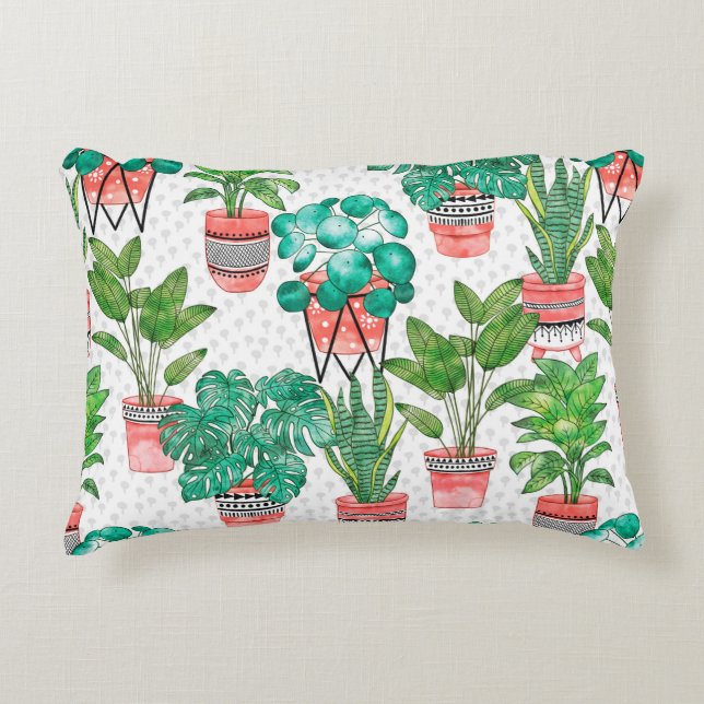 Terra cotta Pots Watercolor House Plants Seamless  Prydnadskudde (Framsidan)