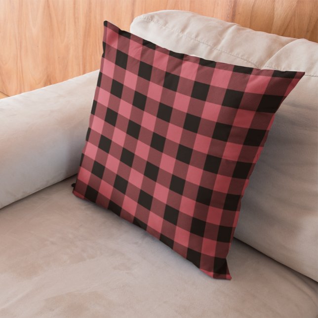 Terra Cotta Red and Black Chevron Buffalo Play Kudde (Terra Cotta Red and Black Chevron Buffalo Plaid Throw Pillow)