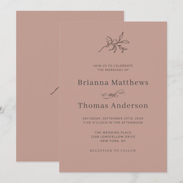 Terra Cotta Simple Elegant Fall Wedding Inbjudningar (Fram/baksida)