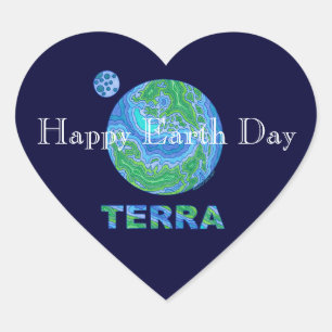 Terra Earth Art Lycklig Earth Day Stickers Hjärtformat Klistermärke