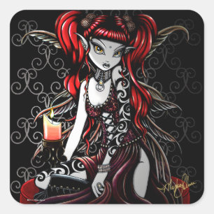 "Terra" Gothic Tribal Tattoo Fire Fairy Stickers" Fyrkantigt Klistermärke