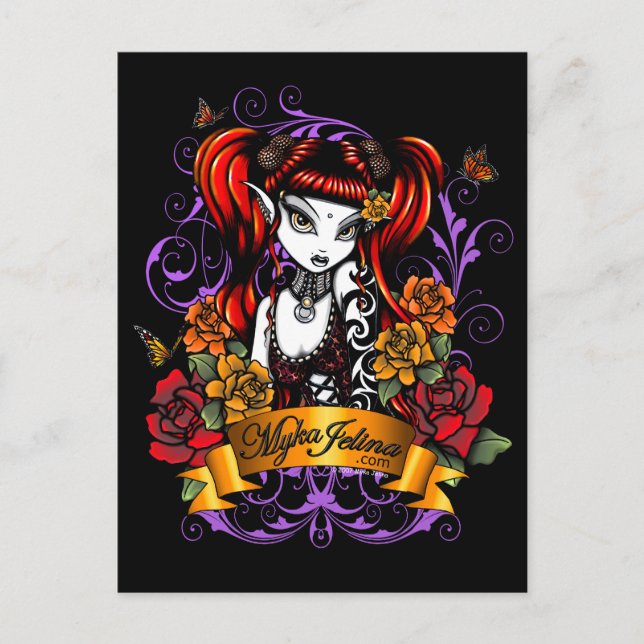 Terra Ro Gothic Tattooed Fantasy Fae Vykort (Framsida)
