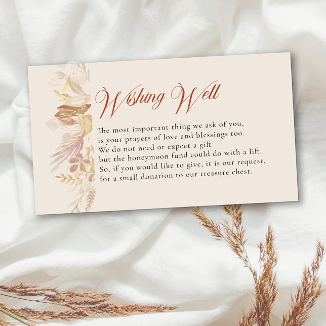 Terraccotta Cream Botanical Foliage Wishing well Tilläggskort (Wishing Well wedding enclosure card in terracotta burnt orange and cream with editable poem)