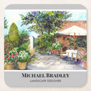 Terrace of The Manor House York Watercolor Garden Underlägg Papper Kvadrat