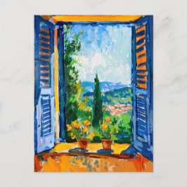 Terrace View of Mediterranean landscape. Painting Vykort