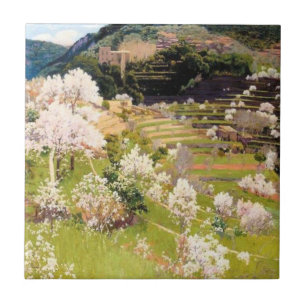 Terraced Garden in Mallorca (av Santiago Rusiñol) Kakelplatta