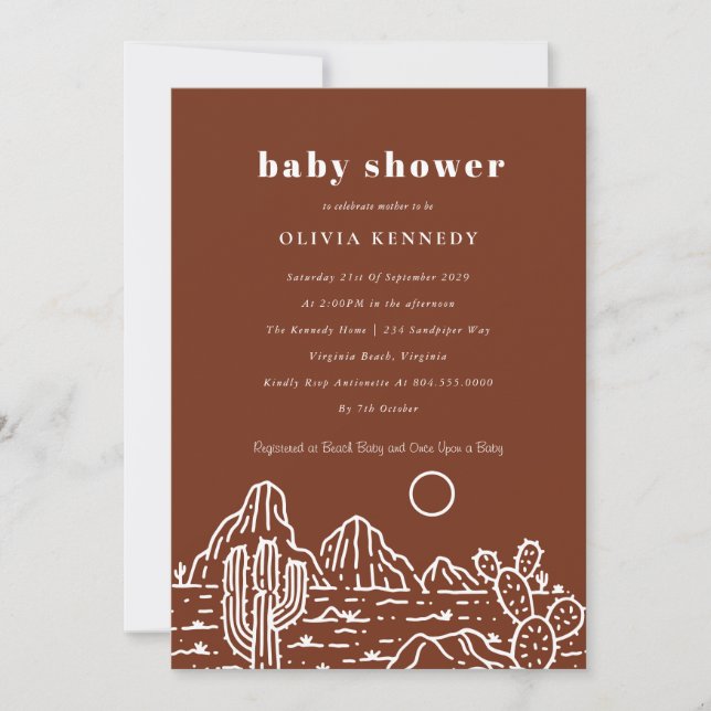 Terracota Baby Shower Cactus Line Art Desert Inbjudningar (Framsida)