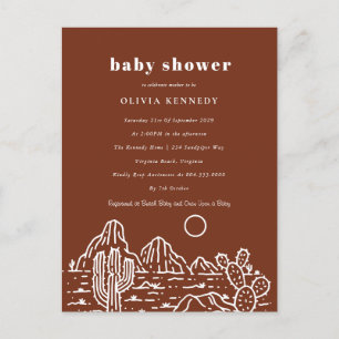 Terracota Baby Shower Cactus Line Art Desert Vykort