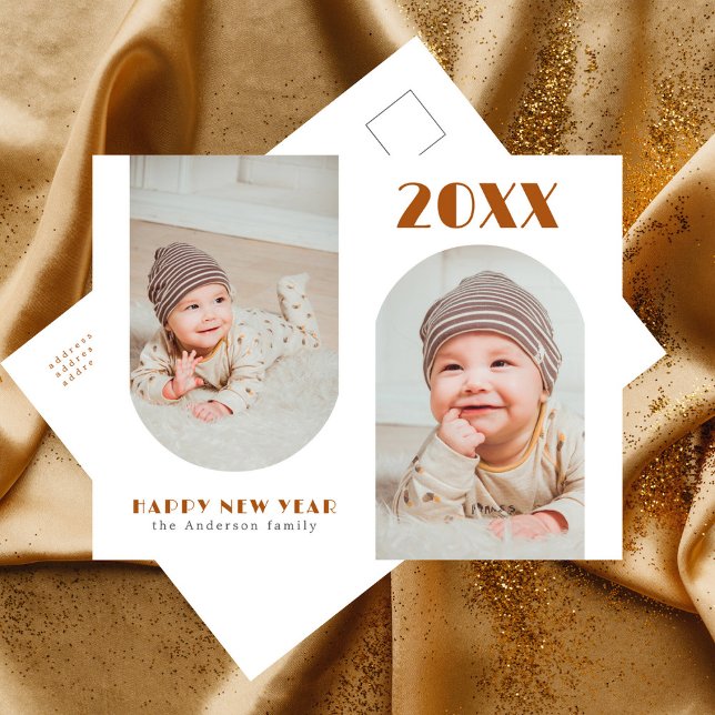 Terracota fet typografi, nyår 2-foto helg vykort (Skapare uppladdad)
