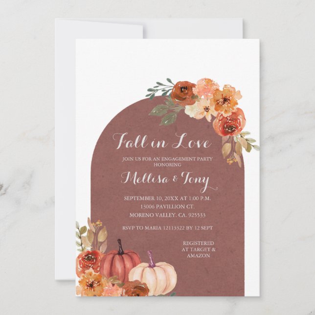 Terracota Orange Pumpkin Falling i kärlek Inbjudningar (Framsida)