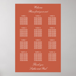 Terracotta 12 Bord Wedding Seating Chart Poster