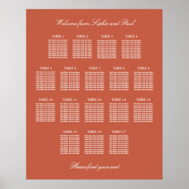 Terracotta 17 Bord Bröllop-sittplatsdiagram Poster
